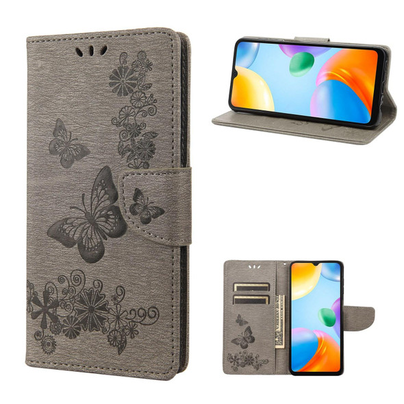 Xiaomi Redmi 10C Butterfly Embossed Leather Phone Case(Grey)