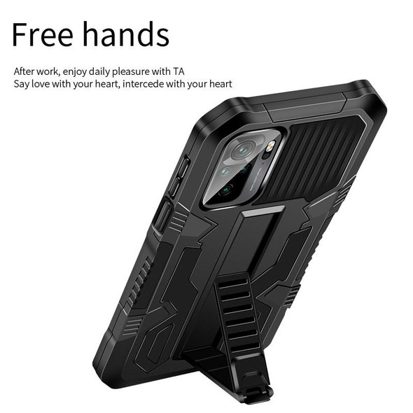 Xiaomi Poco F3 Vanguard Warrior All Inclusive Double-color Shockproof TPU + PC Protective Case with Holder(Black)