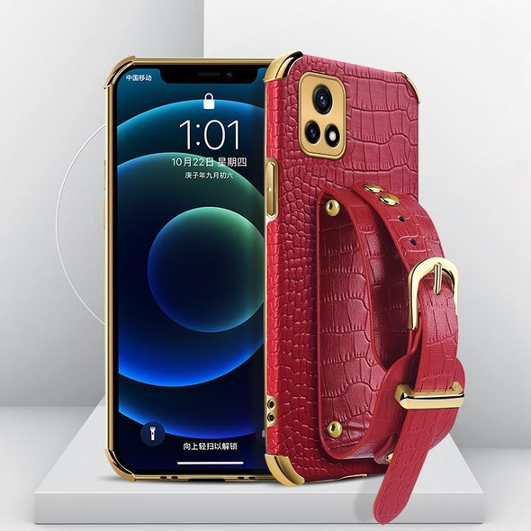 Electroplated TPU Crocodile Pattern Leatherette Case with Wrist Strap - vivo Y52s 5G(Red)