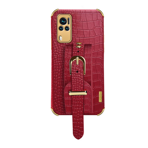 Electroplated TPU Crocodile Pattern Leatherette Case with Wrist Strap - vivo X60(Red)