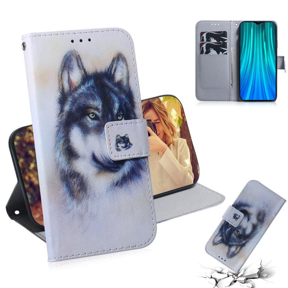 Xiaomi Redmi Note 8 Pro Painting Pattern Coloured Drawing Horizontal Flip Leather Case with Holder & Card Slots & Wallet(White Wolf)