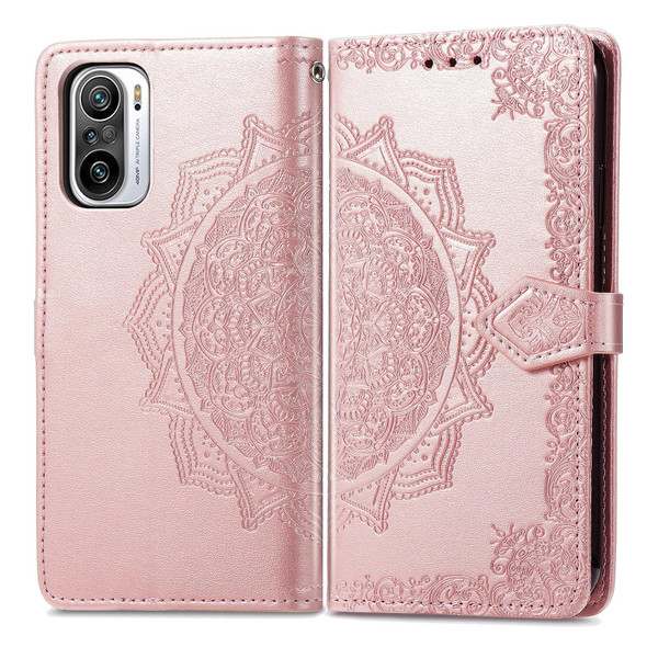 Halfway Mandala Embossing Pattern Horizontal Flip Leather Case with Holder & Card Slots & Wallet & Lanyard - Xiaomi Redmi Note 10 Pro(Rose Gold)