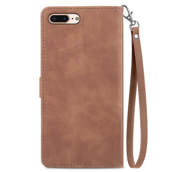 Embossed Flower Shockproof Leatherette Phone Case - iPhone 8 Plus / 7 Plus(Brown)