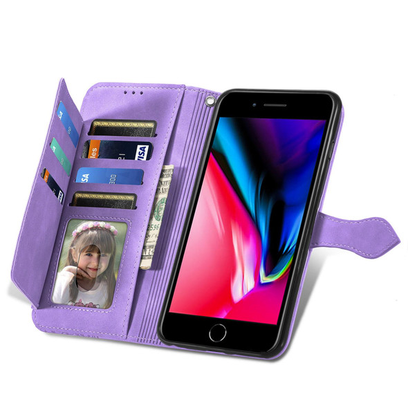 Embossed Flower Shockproof Leatherette Phone Case - iPhone SE 2022 / SE 2020 / 8 / 7(Purple)