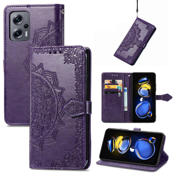 Xiaomi Redmi Note 11T 5G Mandala Flower Embossed Horizontal Flip Leather Phone Case(Purple)