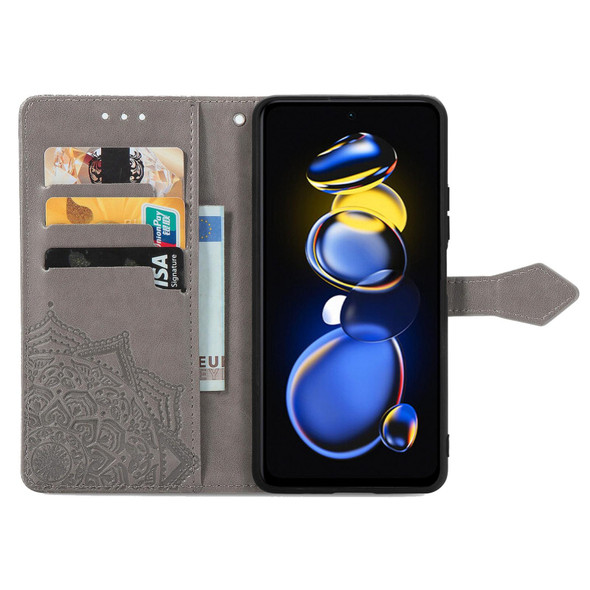 Xiaomi Redmi Note 11T 5G Mandala Flower Embossed Horizontal Flip Leather Phone Case(Gray)