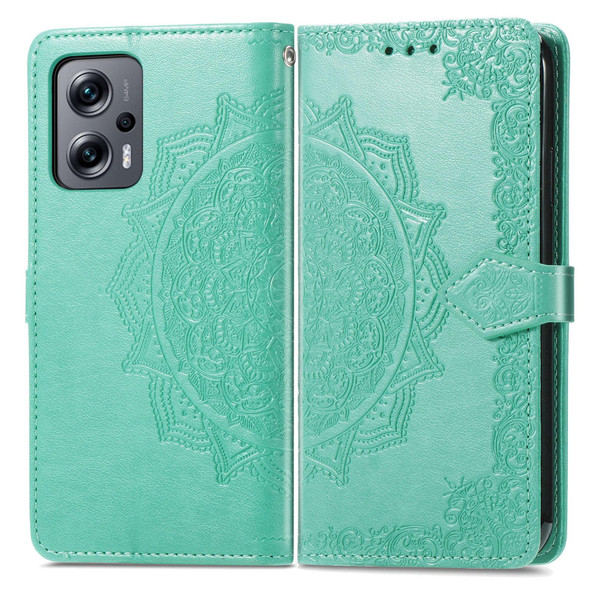 Xiaomi Redmi Note 11T 5G Mandala Flower Embossed Horizontal Flip Leather Phone Case(Green)