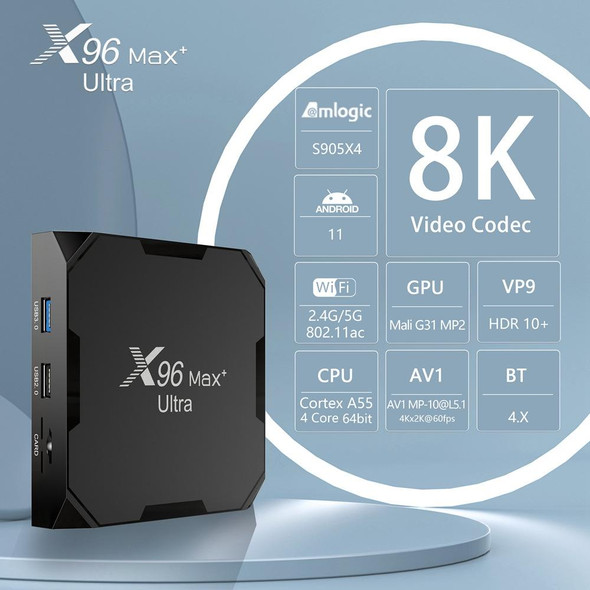 X96 Max+ Ultra 4GB+64GB Amlogic S905X4 8K Smart TV BOX Android 11.0 Media Player, Plug Type:UK Plug