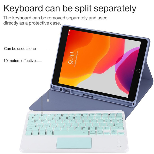 TG-102BC Detachable Bluetooth Green Keyboard + Microfiber Leather Tablet Case for iPad 10.2 inch / iPad Air (2019), with Touch Pad & Pen Slot & Holder (Purple)