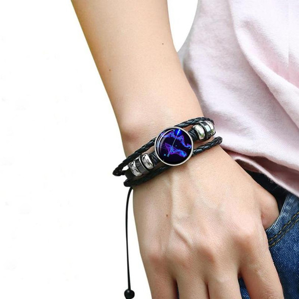 12 Constellation Black Braided Leatherette Glass Dome Punk Men Bracelet(Sagittarius)