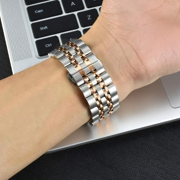 20mm Women Version Seven-beads Steel Watch Band(Black Rose Gold)