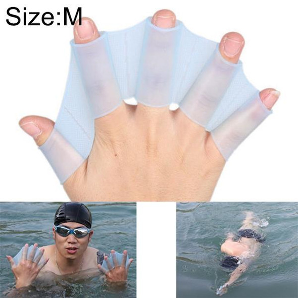 Silicone Swimming Web Fins Hand Flippers Training Gloves, M(Blue)