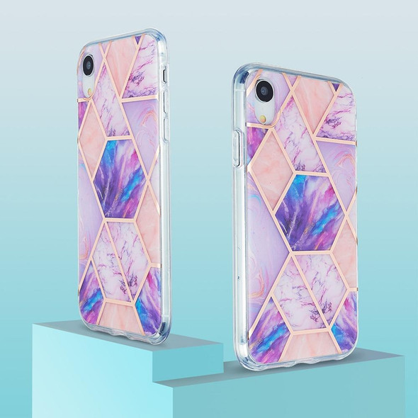 3D Electroplating Marble Pattern TPU Protective Case - iPhone XR(Pink Purple)