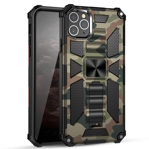 Camouflage Armor Shockproof TPU + PC Magnetic Protective Case with Holder - iPhone 12 / 12 Pro(Army Green)