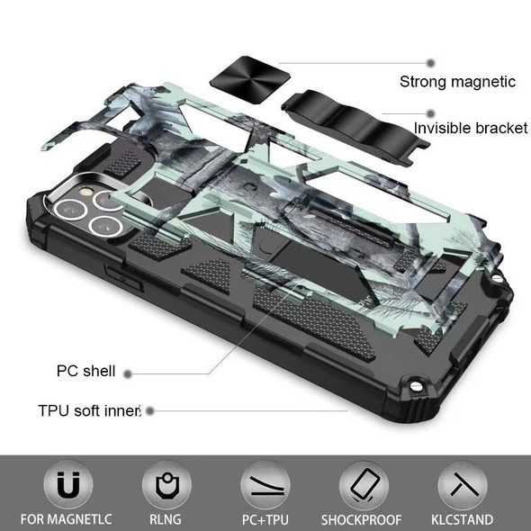 Camouflage Armor Shockproof TPU + PC Magnetic Protective Case with Holder - iPhone 12 / 12 Pro(Mint Green)