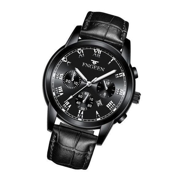 FNGEEN 4006 Men Trendy Waterproof Quartz Watch(Black Leatherette Black Steel Black Surface)