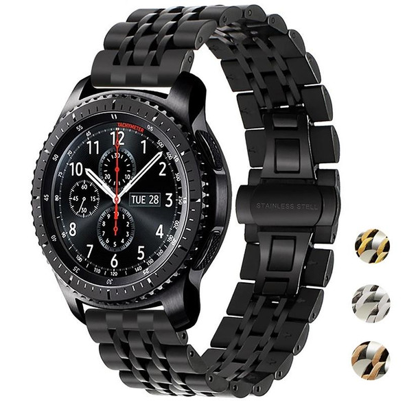 22mm Men Version Seven-beads Steel Watch Band(Silver Black)