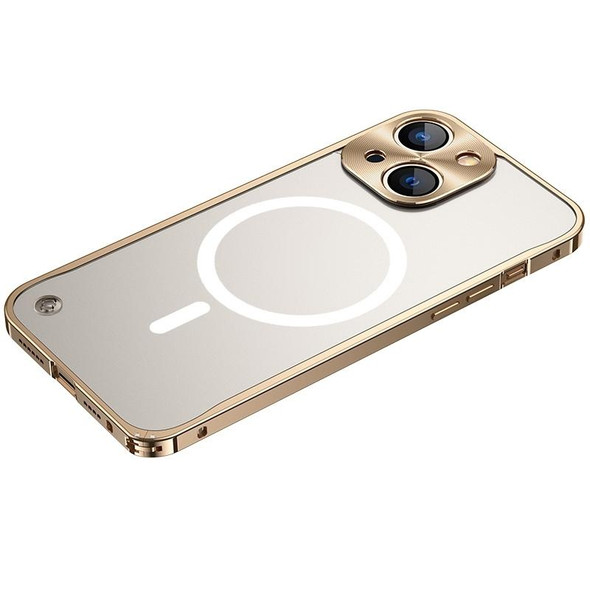 Metal Frame Frosted PC Shockproof MagSafe Case - iPhone 14 Max(Gold)
