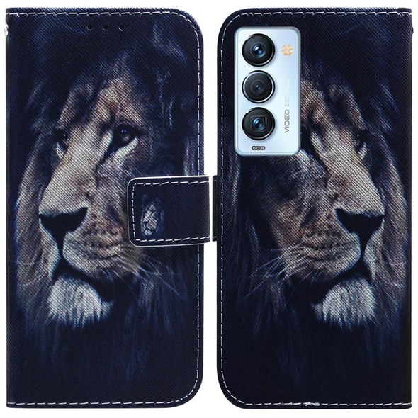 Tecno Camon 18 Premier Coloured Drawing Leather Phone Case(Lion)