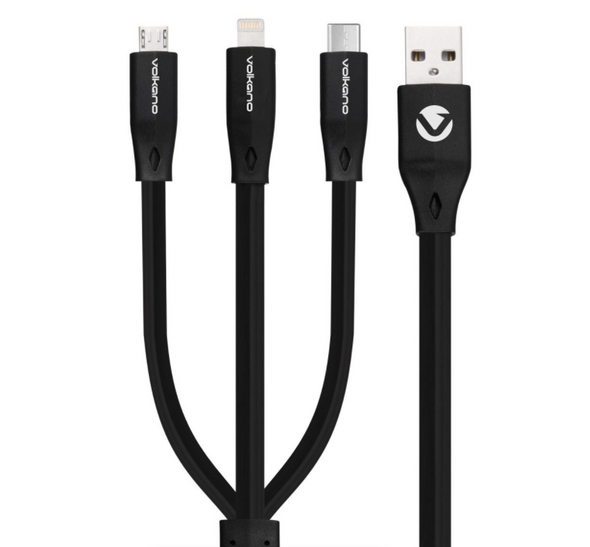 Volkano Slim 3-in-1 Fast Charging Cable for Micro USB, Type-C, Lightning