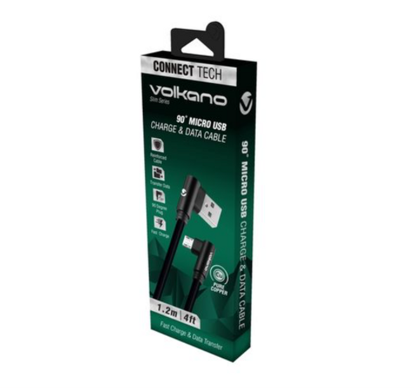 Volkano Slim Series 90Â° Micro USB Flat Cable - Black