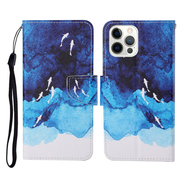 Colored Drawing Pattern Horizontal Flip Leatherette Phone Case - iPhone 13 Pro(Watercolor Fish)