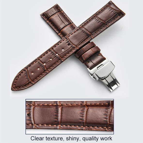 22mm Classic Cowhide Leatherette Black Butterfly Buckle Watch Band(Black)