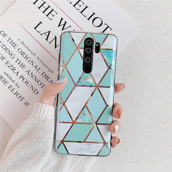 Xiaomi Note 8 Pro Plating Colorful Geometric Pattern Mosaic Marble TPU Mobile Phone Case(Green PJ2)