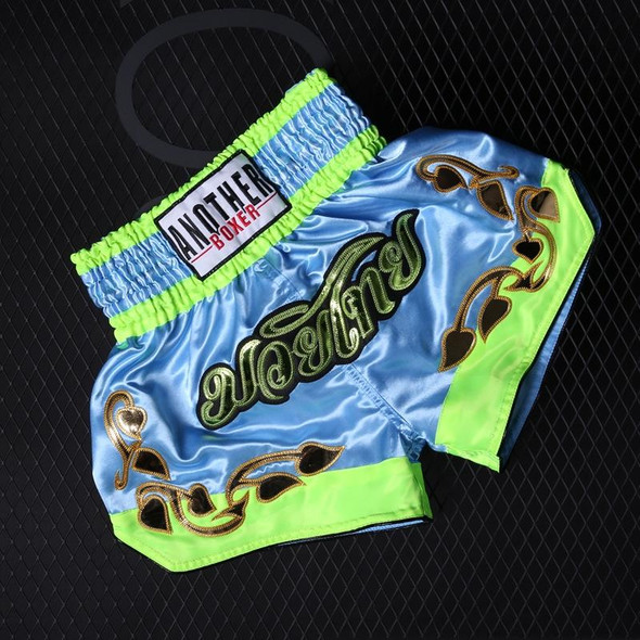 ANOTHERBOXER MMA/Martial Arts/Sanshou/Thai Boxing Professional Training Shorts for Men and Women, Size: XL(No. 65 Sky Blue Body/Fluorescent Green Edge)