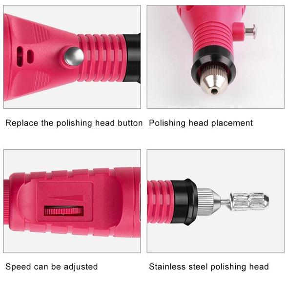 1 Set Power Professional Electric Manicure Machine Pen Pedicure Nail File Nail Tools 6 bits Drill Nail Drill Machine(EU Rose Red)