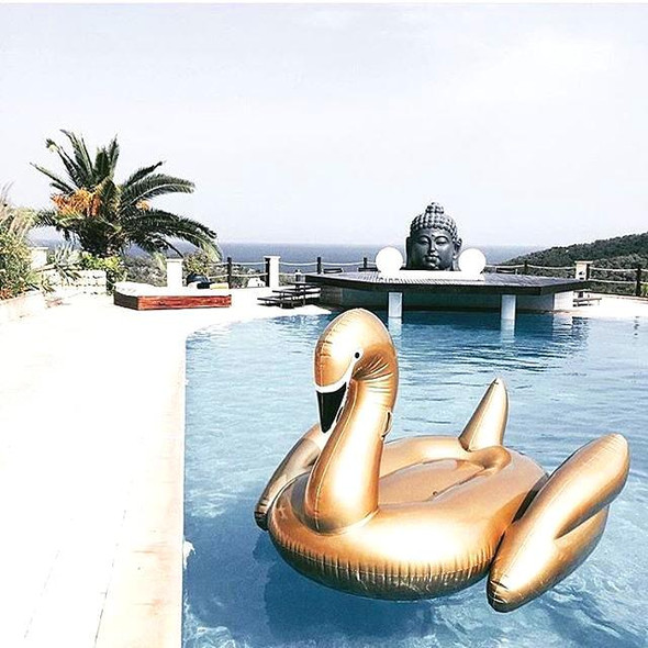 Inflatable Golden Swan Shaped Floating Mat Swimming Ring, Inflated Size: 190 x 190 x 130cm