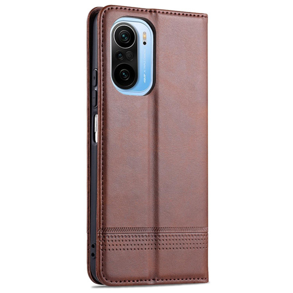 Xiaomi Poco F3 AZNS Magnetic Calf Texture Horizontal Flip Leather Case with Card Slots & Holder & Wallet(Dark Brown)