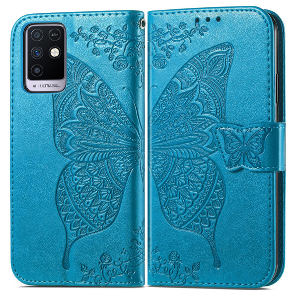 Butterfly Love Flowers Embossed Horizontal Flip Leatherette Case with Holder & Card Slots & Wallet & Lanyard - Infinix Note 10(Blue)