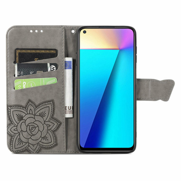 Butterfly Love Flowers Embossed Horizontal Flip Leatherette Case with Holder & Card Slots & Wallet & Lanyard - Infinix Note 7(Gray)