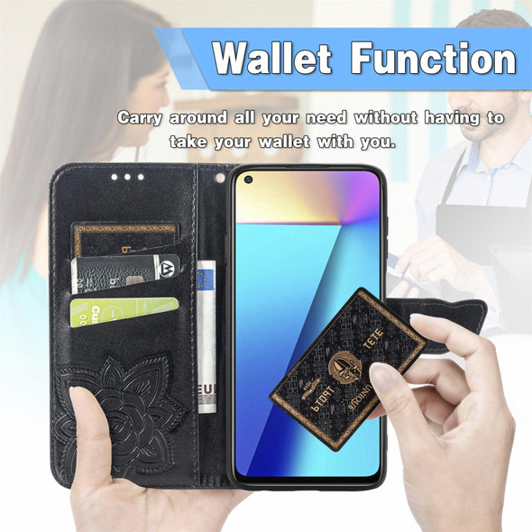 Butterfly Love Flowers Embossed Horizontal Flip Leatherette Case with Holder & Card Slots & Wallet & Lanyard - Infinix Note 7(Black)