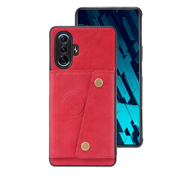 Xiaomi Redmi K40 Gaming Double Buckle PU + TPU Shockproof Magnetic Protective Case with Card Slot & Holder(Red)