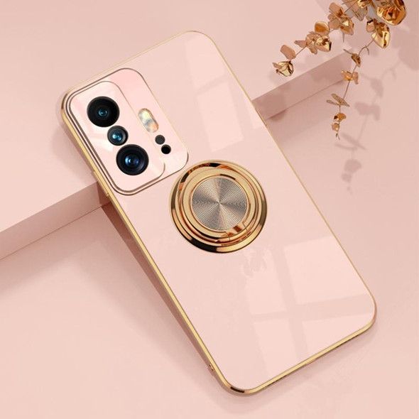 Xiaomi Mi 11T / Mi 11T Pro 6D Electroplating Full Coverage Silicone Protective Case with Magnetic Ring Holder(Light Pink)