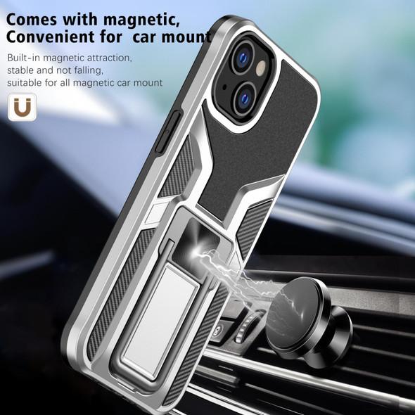 Armor 2 in 1 PC + TPU Magnetic Shockproof Case with Foldable Holder - iPhone 14(Silver)