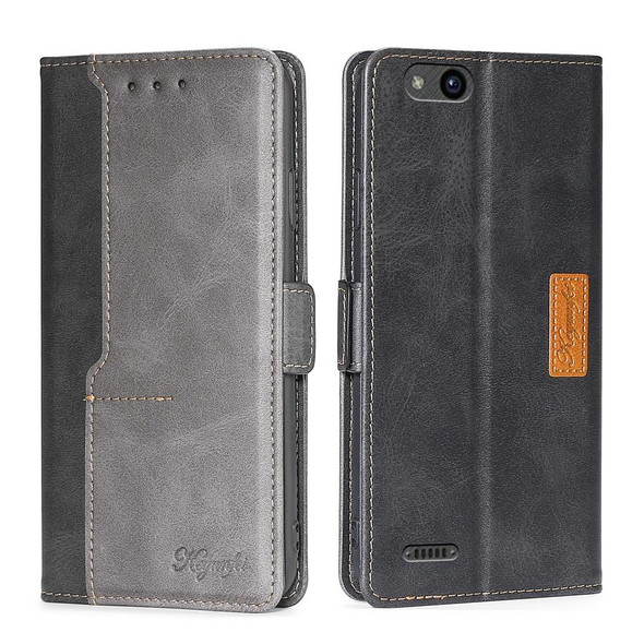 ZTE Tempo X/Vantage/Z839/N9137 Contrast Color Side Buckle Leather Phone Case(Black + Grey)