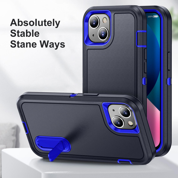 3 in 1 Rugged Holder Phone Case - iPhone 13(Dark Blue+Sapphire Blue)