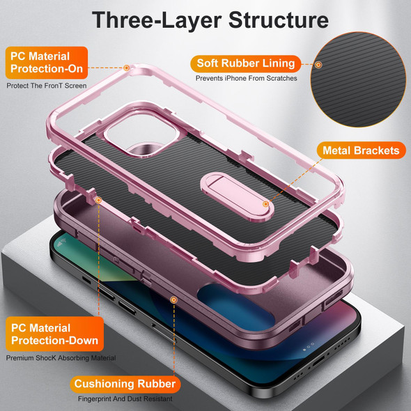 3 in 1 Rugged Holder Phone Case - iPhone 13(Purple + Pink)