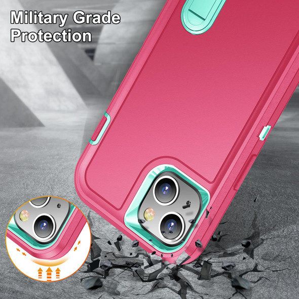 3 in 1 Rugged Holder Phone Case - iPhone 13(Pink + Blue)