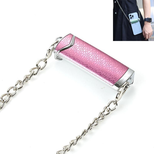 1.3M Alloy PU Mobile Phone Back Clip Chain for Phone Width 66mm-89mm(Pink + Silver)