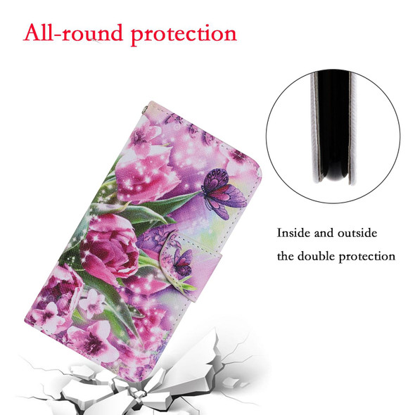 Coloured Drawing Pattern Leatherette Phone Case - iPhone 13 Pro(Rose Butterfly)