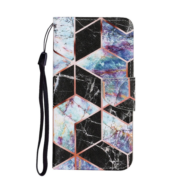 Coloured Drawing Pattern Leatherette Phone Case - iPhone 13 Pro(Black Marble)