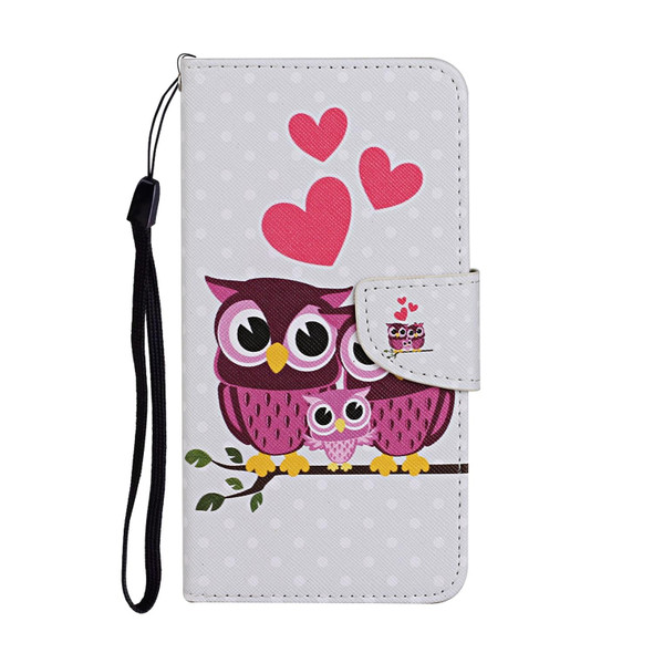 Colored Drawing Pattern Flip Leatherette Case - iPhone 13 Pro(Owl Family)