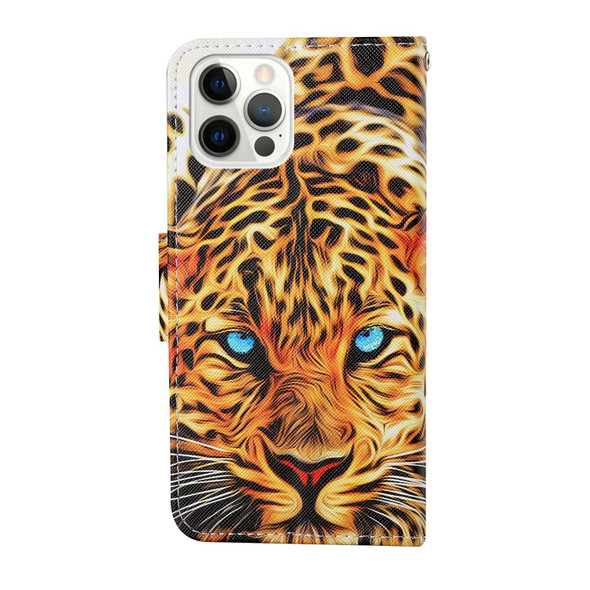 Colored Drawing Pattern Horizontal Flip Leatherette Phone Case - iPhone 13 Pro(Yellow Leopard)