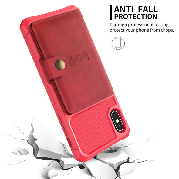 Magnetic Wallet Card Bag Leather Case - iPhone XS Max(Red)