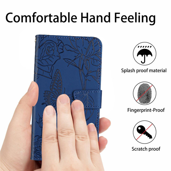 Xiaomi Redmi 10 5G / Note 11E Skin Feel Butterfly Peony Embossed Leather Phone Case(Blue)