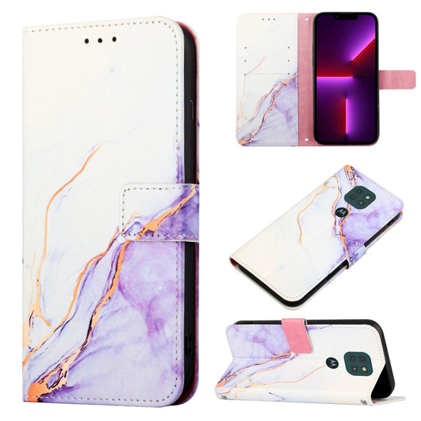 Motorola Moto G9 / G9 Play / E7 Plus PT003 Marble Pattern Flip Leather Phone Case(White Purple LS006)